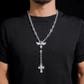 Custom Made Sterling Silver Moissanite Rosardy Cross Jesus Necklace