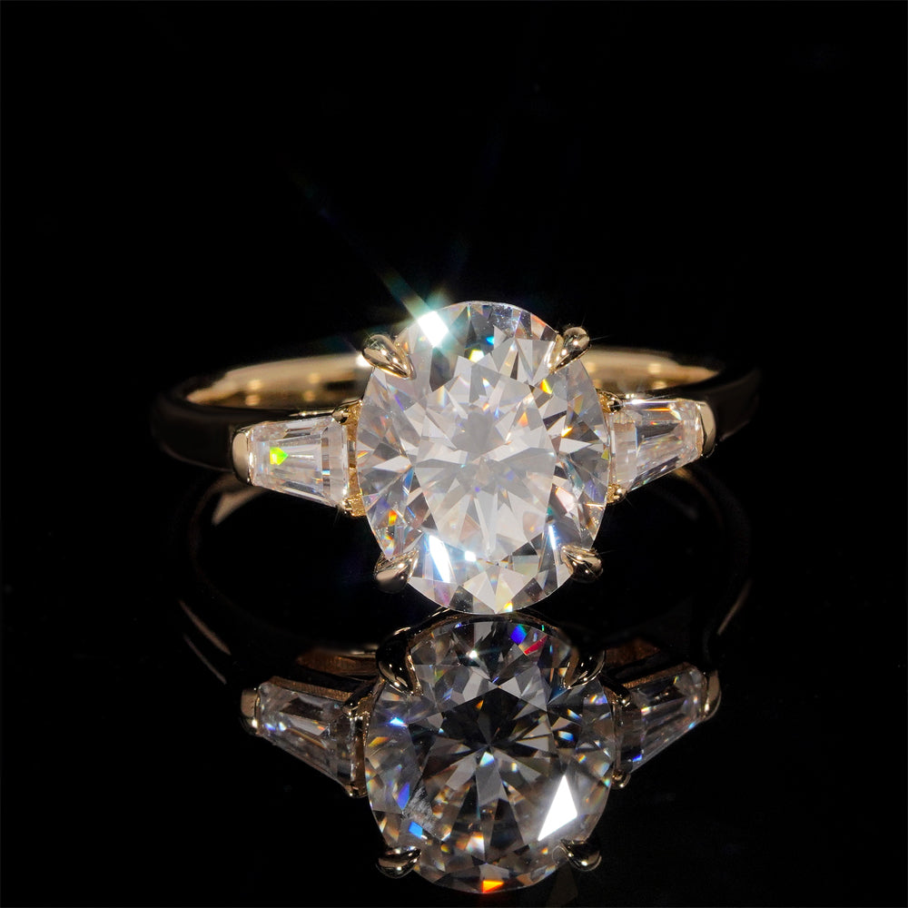 Three Stone Design Oval Cut 3CT Moissanite Diamond Engagement Ring 14K