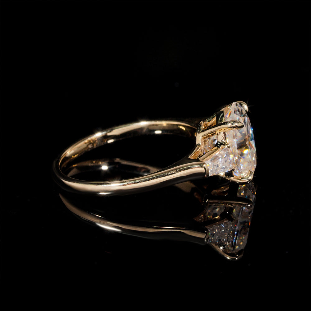 Three Stone Design Oval Cut 3CT Moissanite Diamond Engagement Ring 14K Real Yellow Gold