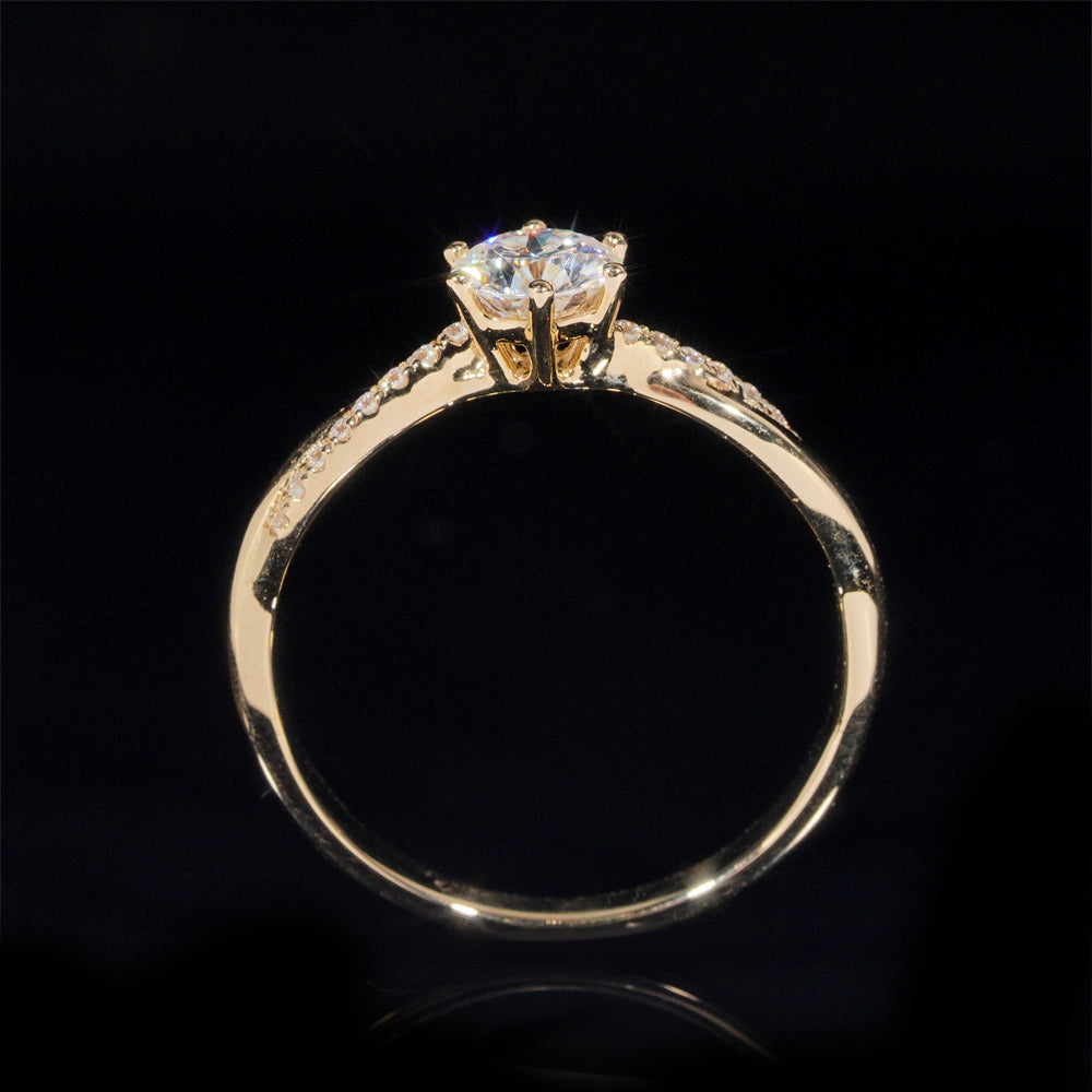 1CT 14K Real Yellow Gold VVS Moissanite Diamond Engagement Ring Wedding Jewelry For Women