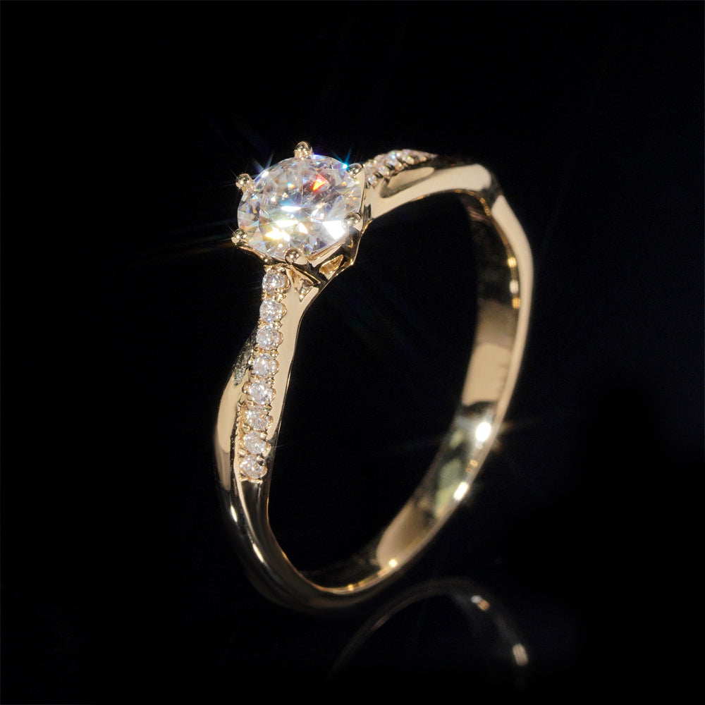 1CT 14K Real Yellow Gold VVS Moissanite Diamond Engagement Ring Wedding Jewelry For Women