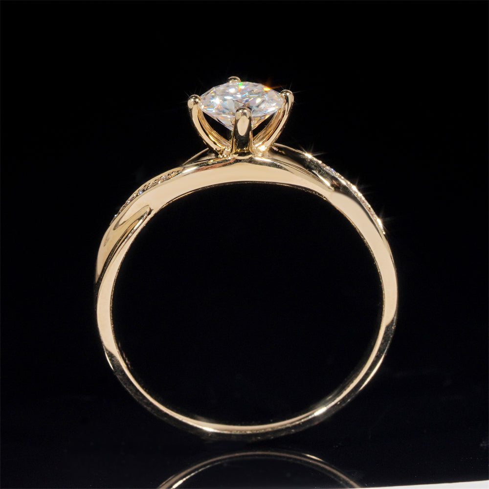 Gra Certificated 1CT 14K Real Yellow Gold Moissanite Diamond Wedding Ring Jewelry For Women