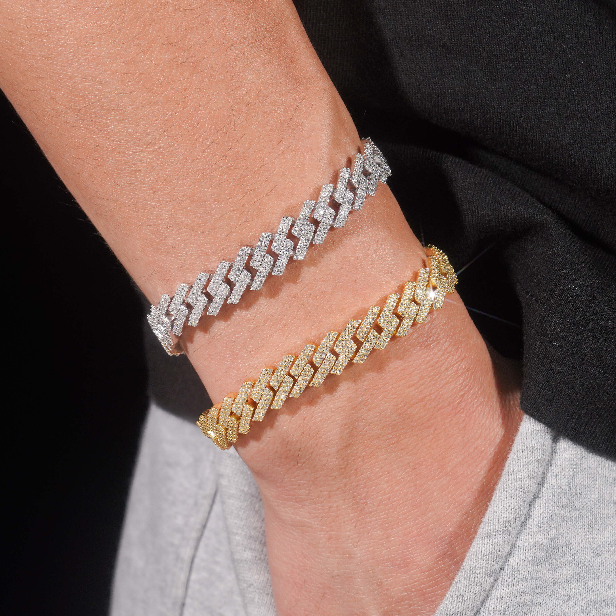 10MM Two Rows Sterling Silver Lab Grown Diamond Cuban Bracelet
