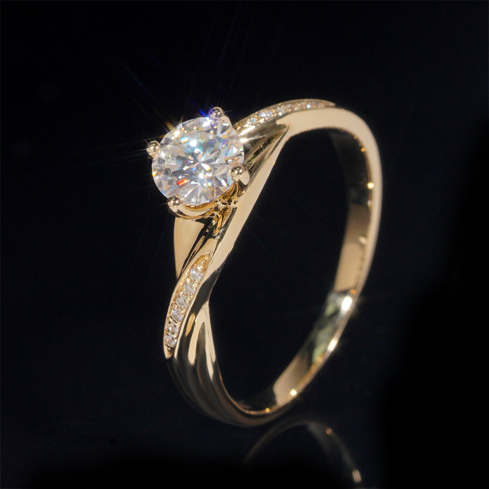 Gra Certificated 1CT 14K Real Yellow Gold Moissanite Diamond Wedding Ring Jewelry For Women