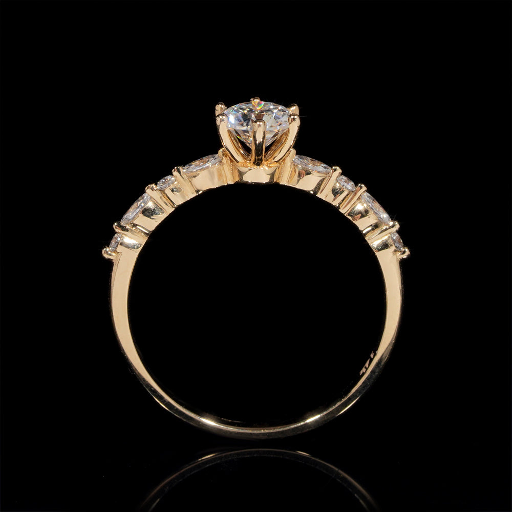 Stylish Women Wedding Ring Jewelry 14K Yellow Gold Moissanite Diamond 1CT