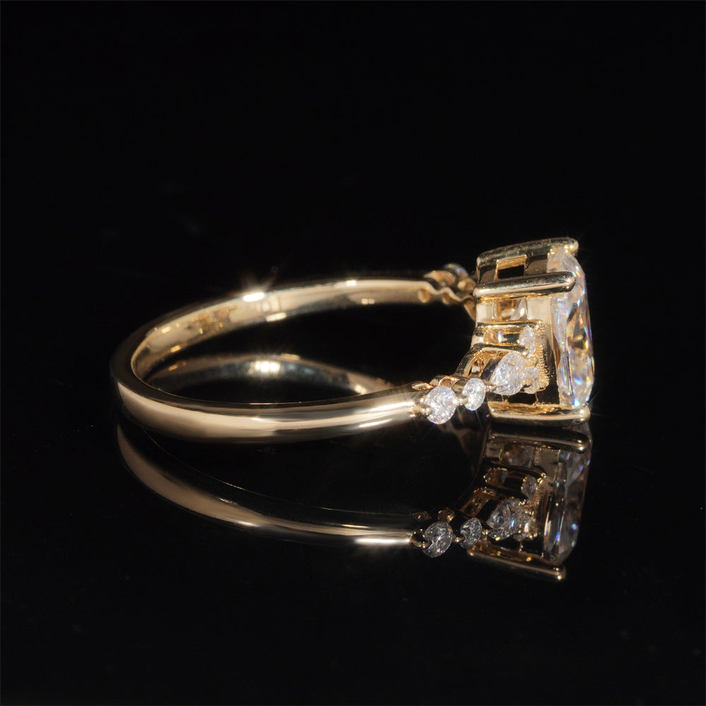 10K Yellow Gold Cushion Cut Moissanite Diamond Luxury Design Women Ring Jewelry