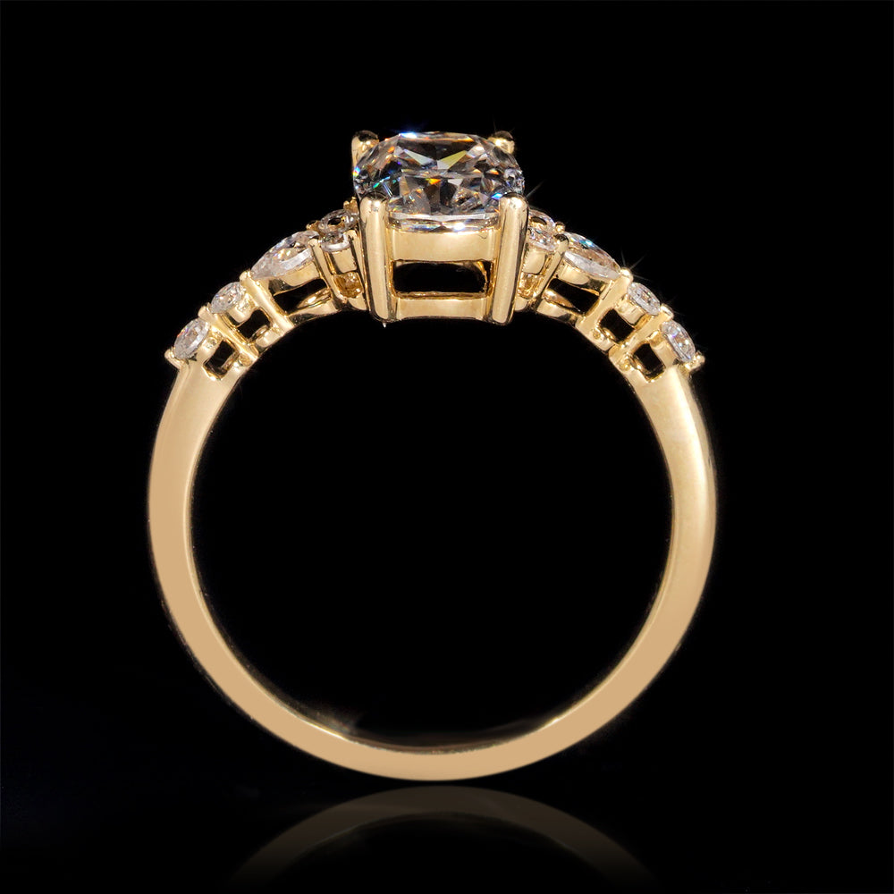 10K Yellow Gold Cushion Cut Moissanite Diamond Luxury Design Women Ring Jewelry