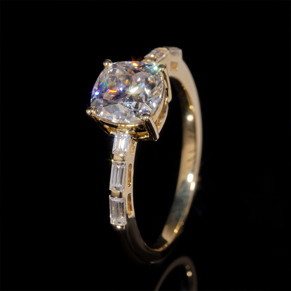 10K Yellow Gold Cushion Cut 1CT Moissanite Diamond Wedding Jewelry Ring