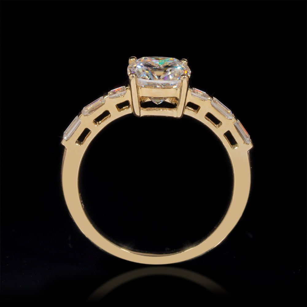 10K Yellow Gold Cushion Cut 1CT Moissanite Diamond Wedding Jewelry Ring