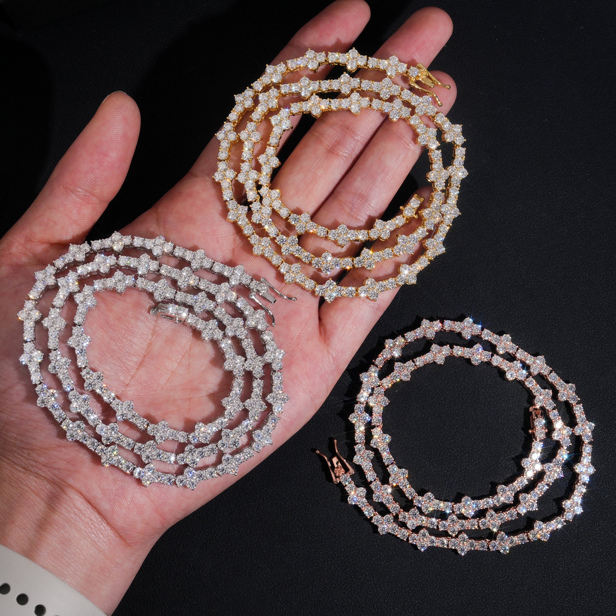3MM 4MM Moissanite Cross Tennis Chain 10K Gold