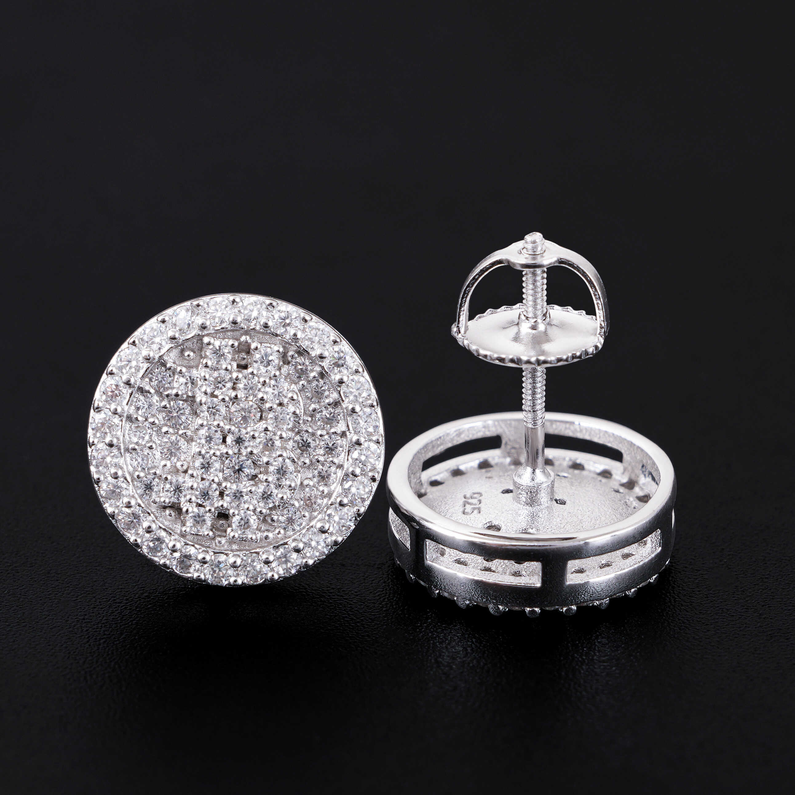 925 Sterling Silver Iced Out Bitcoin Logo Stud Earrings Screw Back