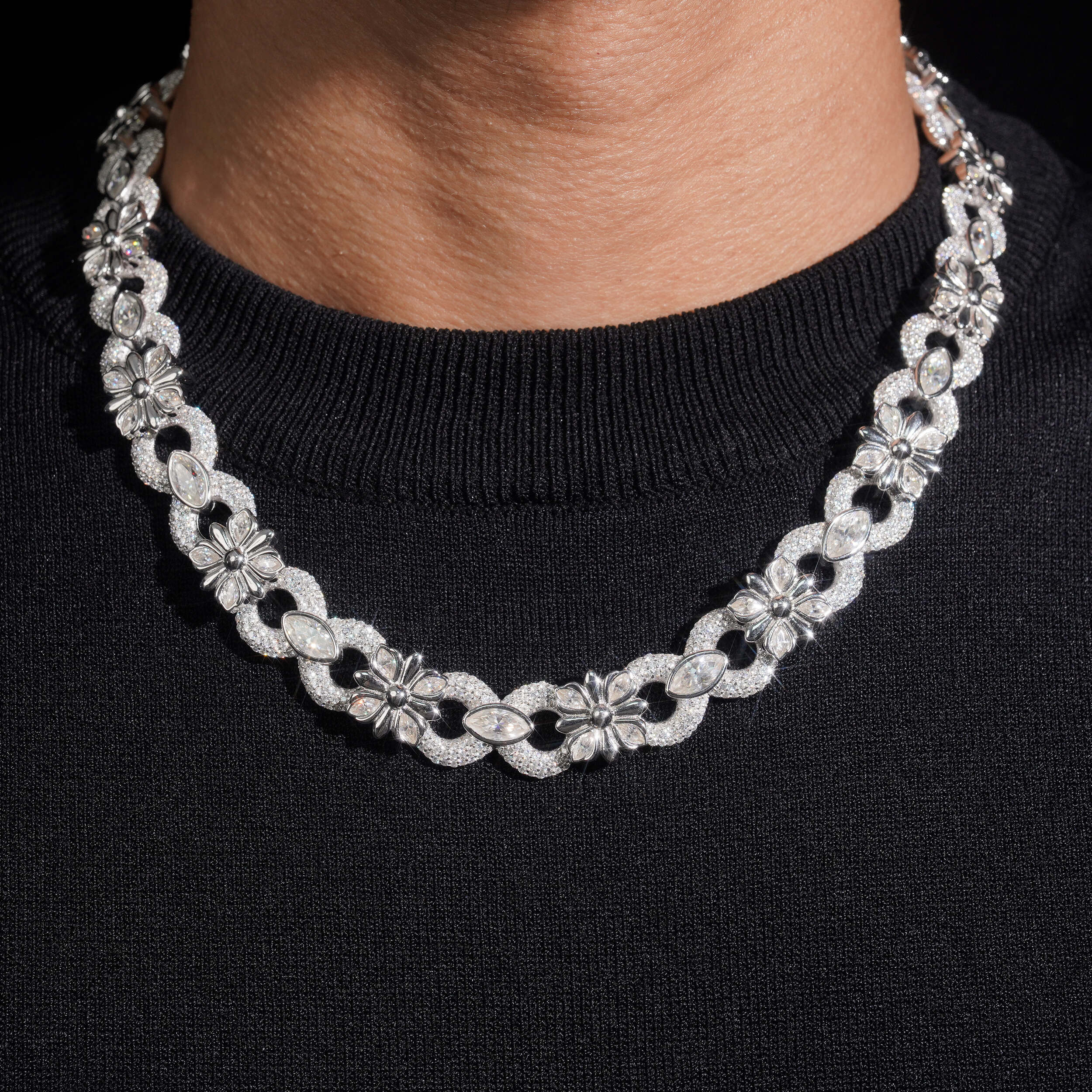 15MM Chrome Heart Style Infinity Link Chain Necklace VVS Moissanite 925 Silver