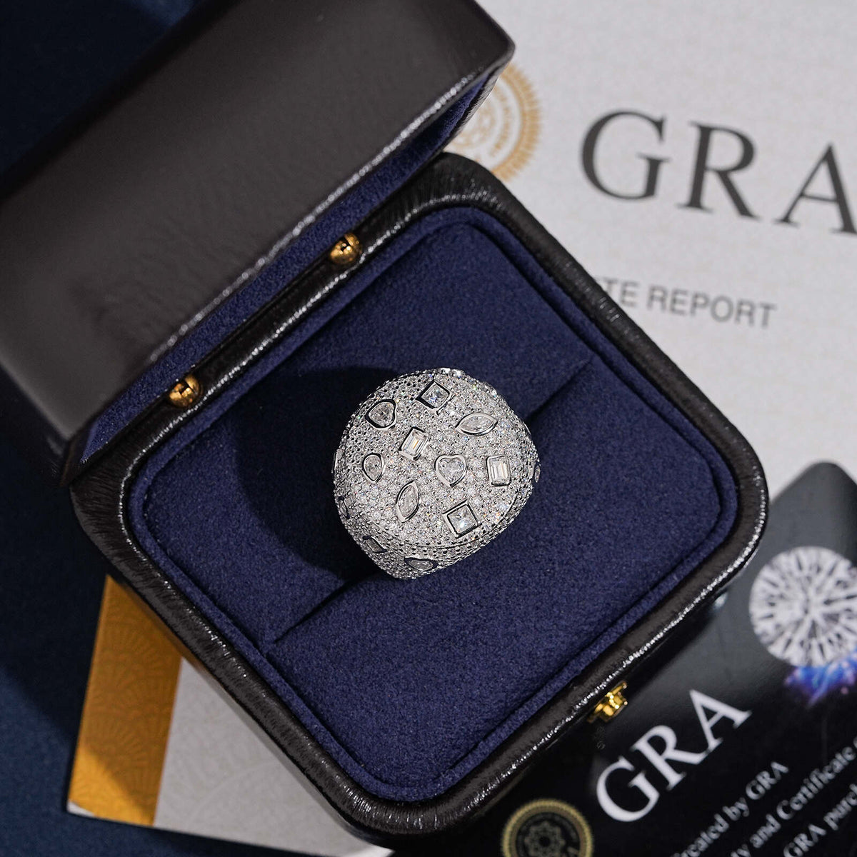 Bezel Setting Fancy Cut Iced Out Moissanite Diamond Ring