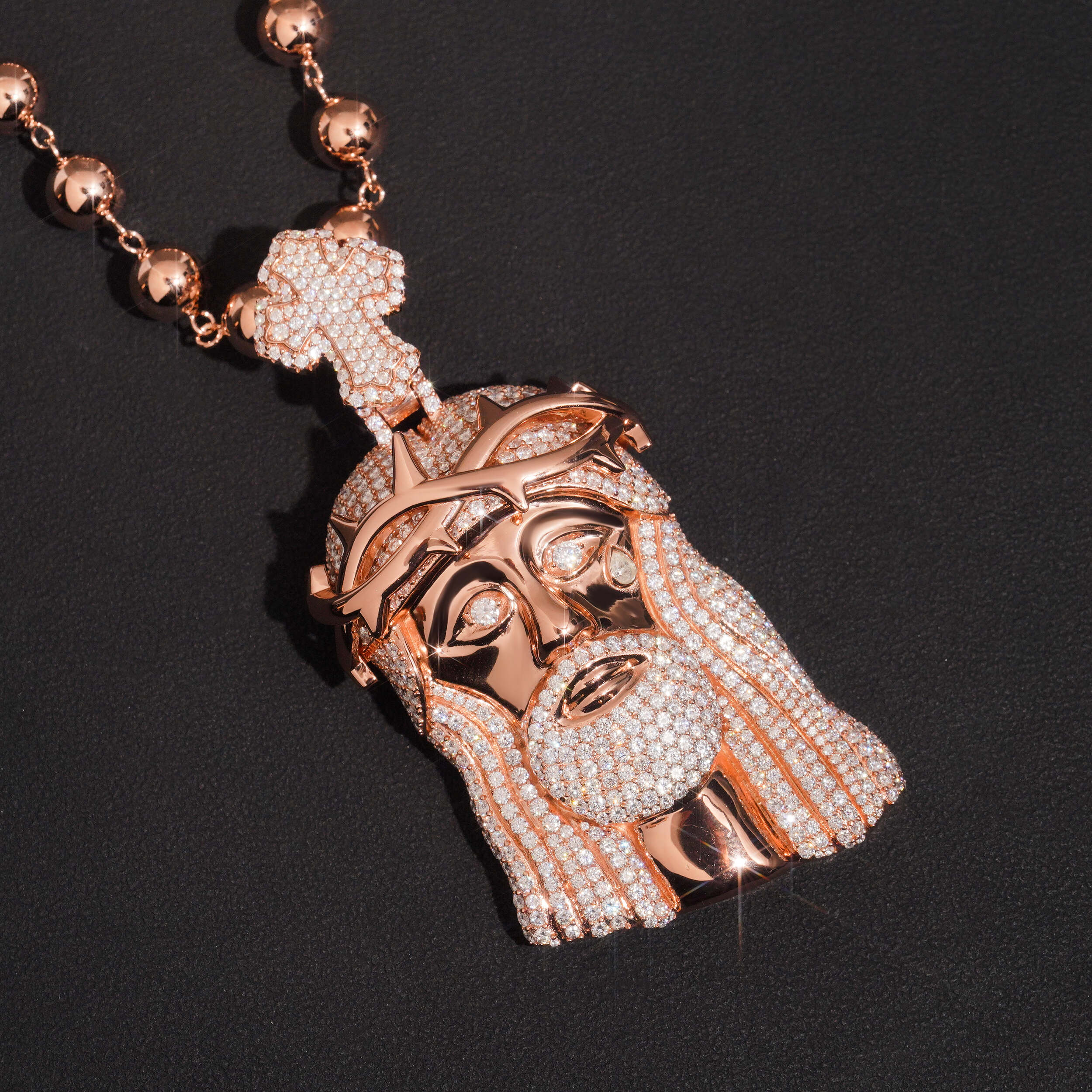 Cross Bail Design Custom Made Rose Gold Jeuss Pendant VVS Moissanite Diamond