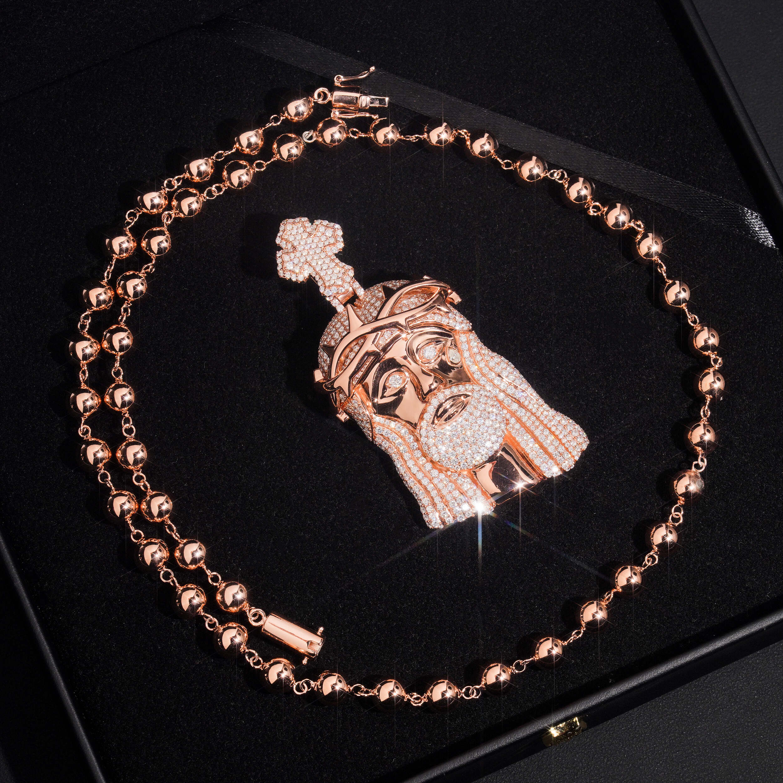 Cross Bail Design Custom Made Rose Gold Jeuss Pendant VVS Moissanite Diamond