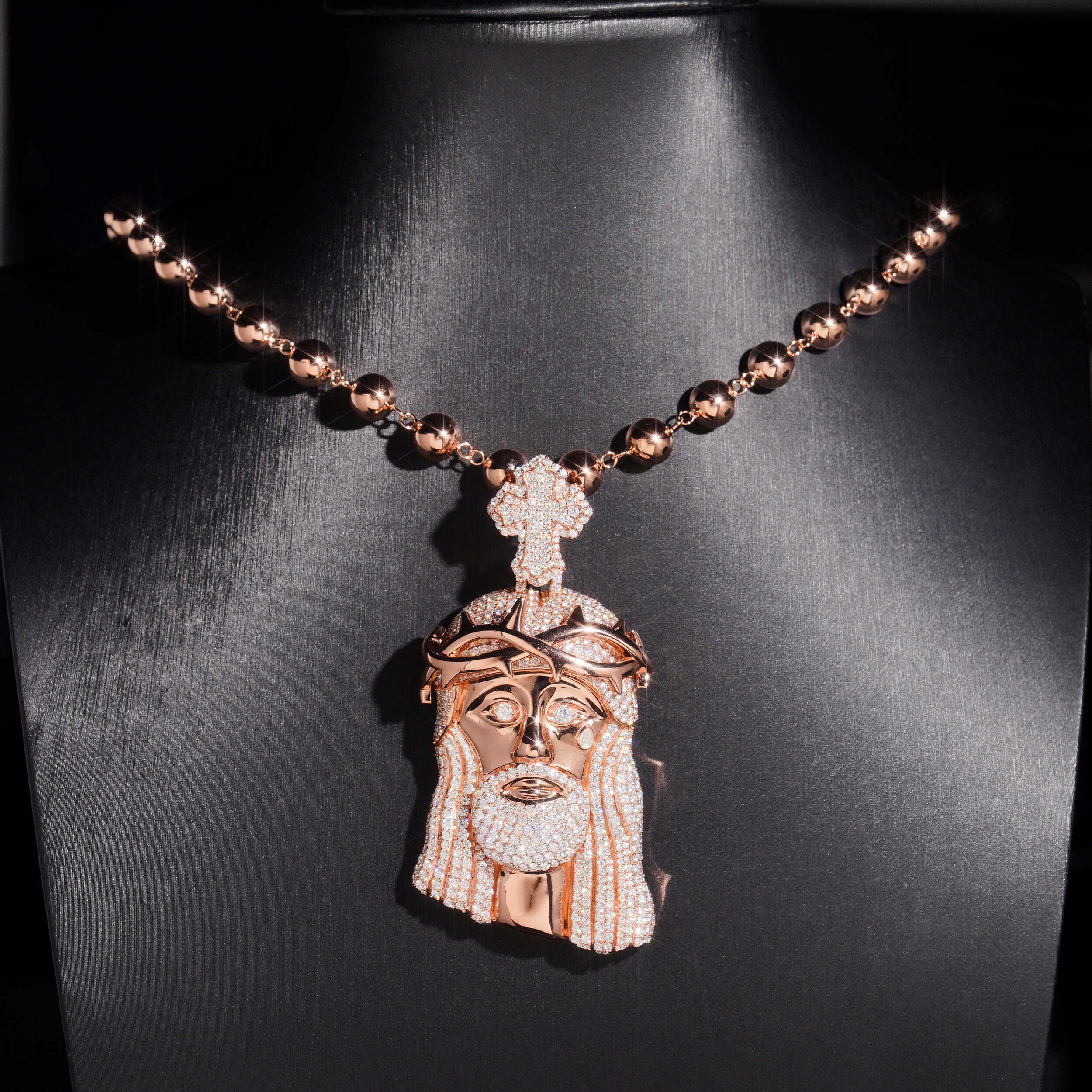 Cross Bail Design Custom Made Rose Gold Jeuss Pendant VVS Moissanite Diamond