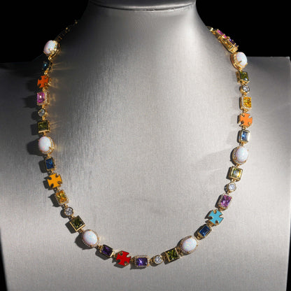 13MM Color Cubic Zirconia Gemstones Mix Moissanite Tennis Chain Necklace
