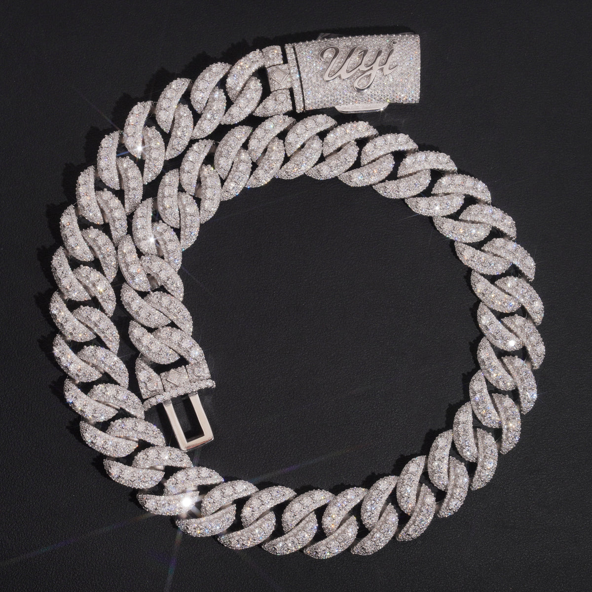 20MM Moissanite Diamond Raised Stone Cuban Chain With Custom Name Clasp