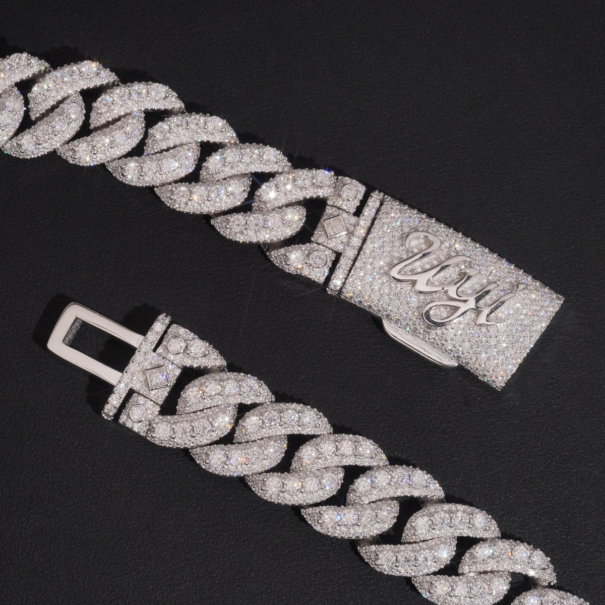 20MM Moissanite Diamond Raised Stone Cuban Chain With Custom Name Clasp