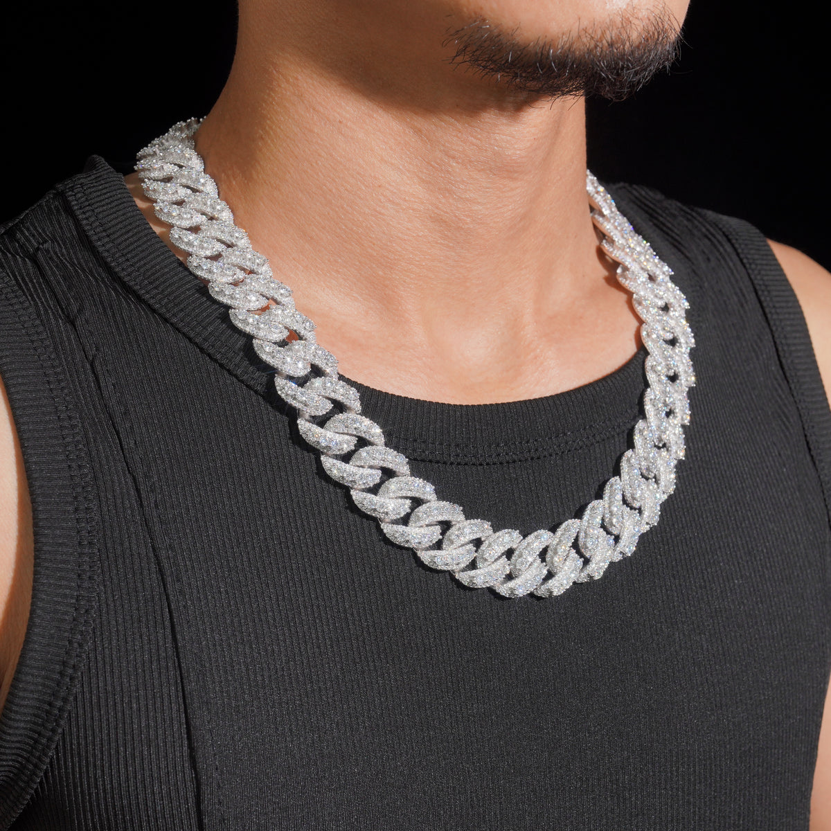 20MM Moissanite Diamond Raised Stone Cuban Chain With Custom Name Clasp