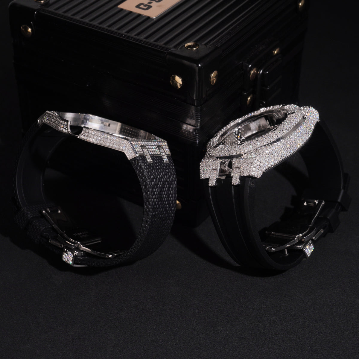 Royal Pop Iced Out Case With Strap With Black Band Moissanite