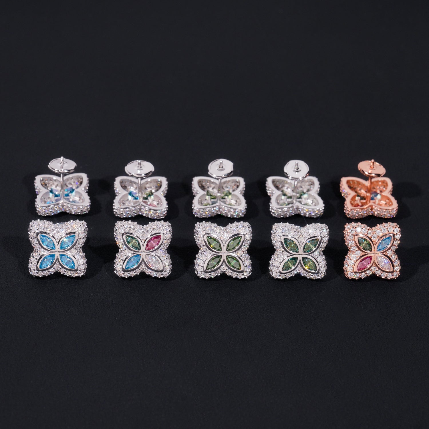 New Arrival 18MM Width Clover Moissanite Stud Earrings Screw Back 925 Silver