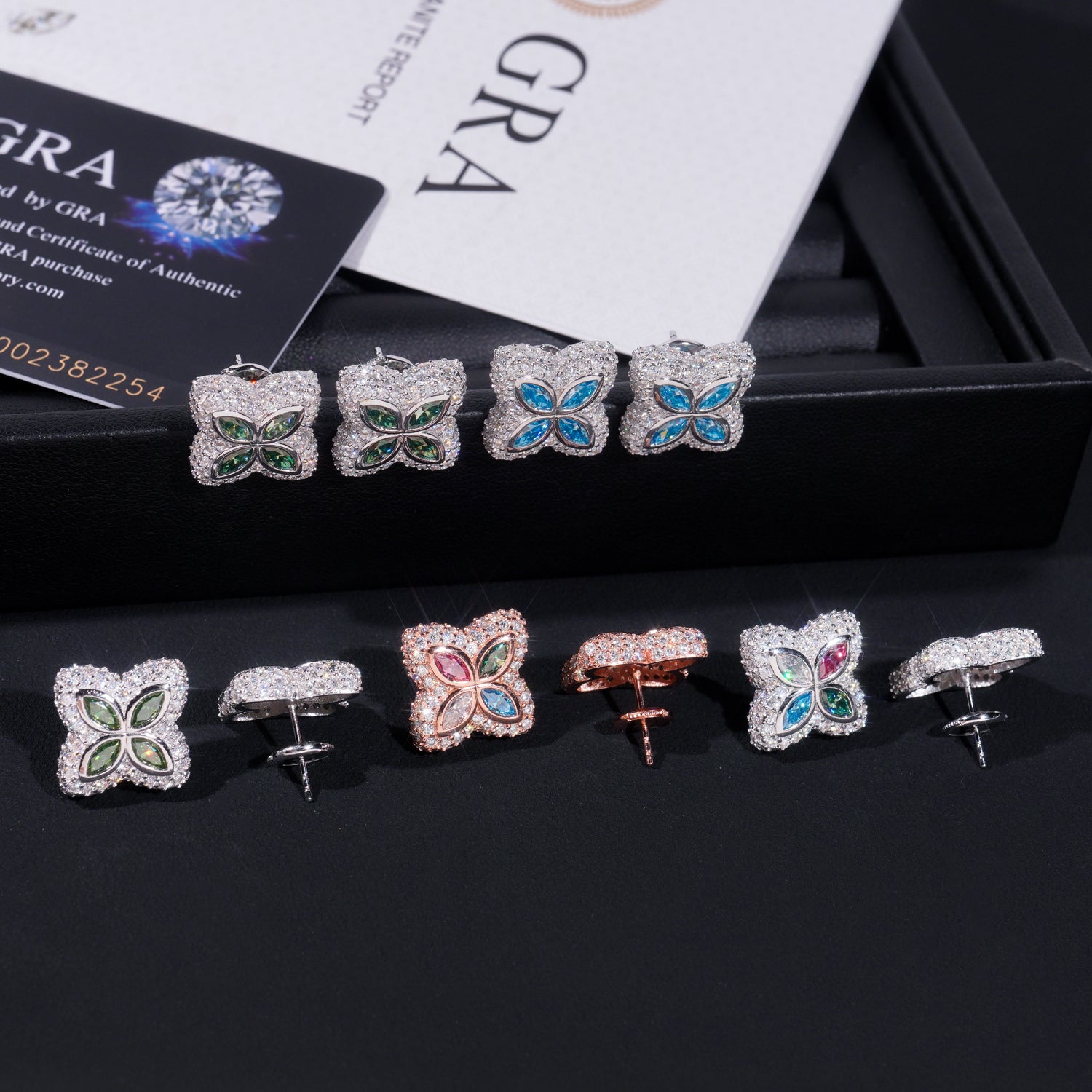 New Arrival 18MM Width Clover Moissanite Stud Earrings Screw Back 925 Silver