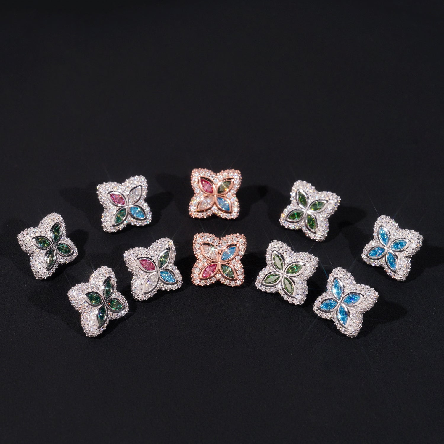 New Arrival 18MM Width Clover Moissanite Stud Earrings Screw Back 925 Silver