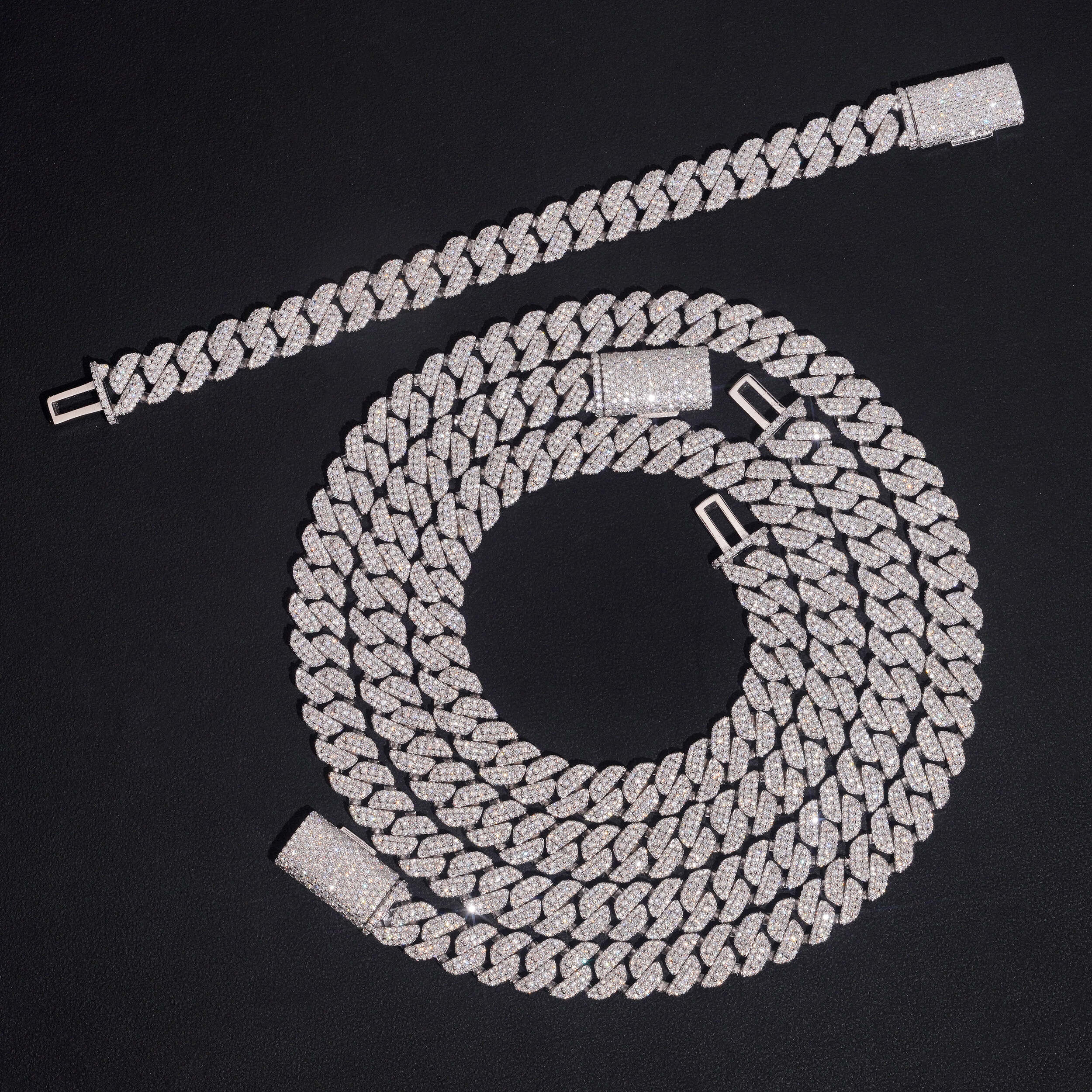 Three Rows 10MM Lab Grown Diamond Cuban Link Chain Necklace For Men