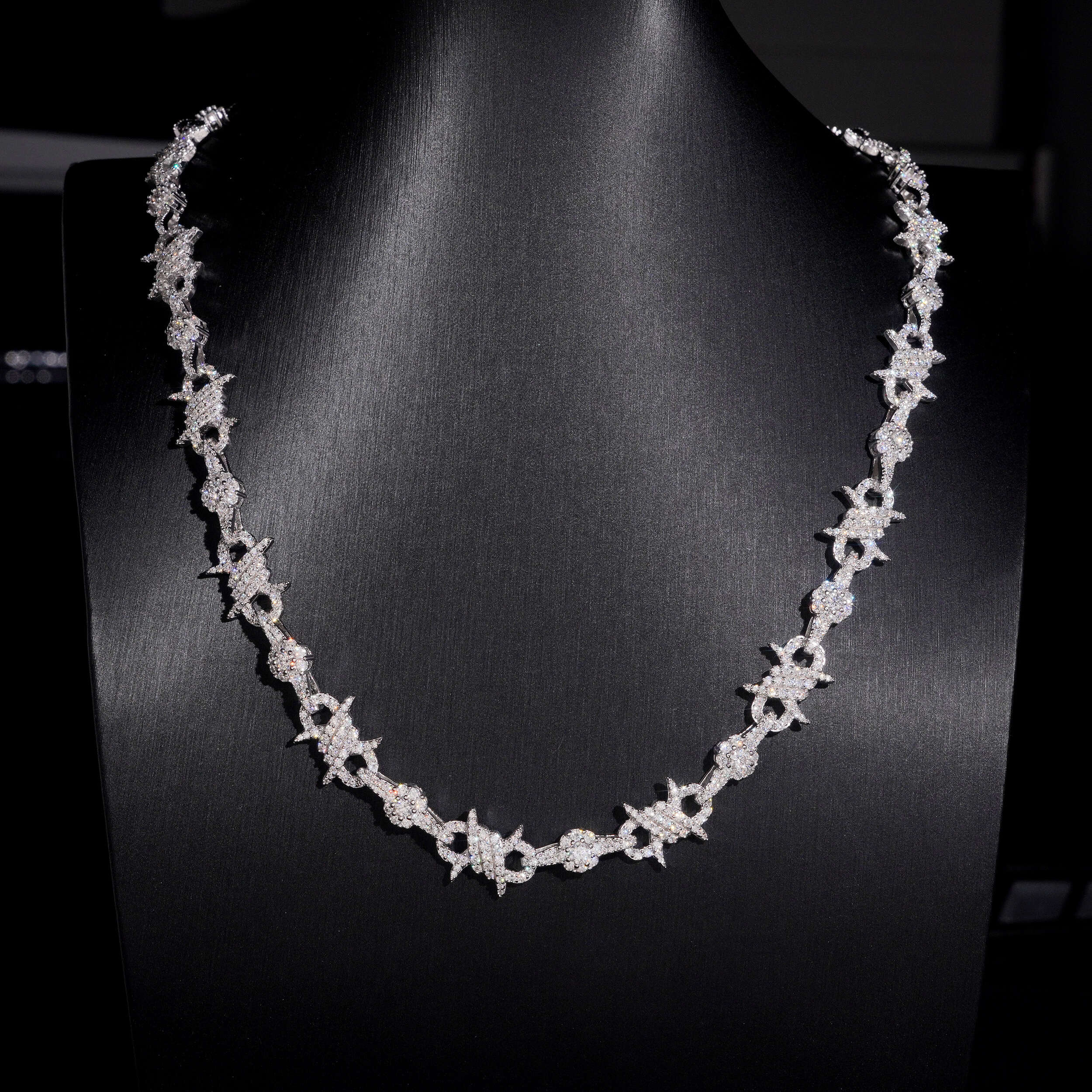 Moissanite Diamond 10MM Wire Link Infinity Chain Necklace 925 Sterling Silver