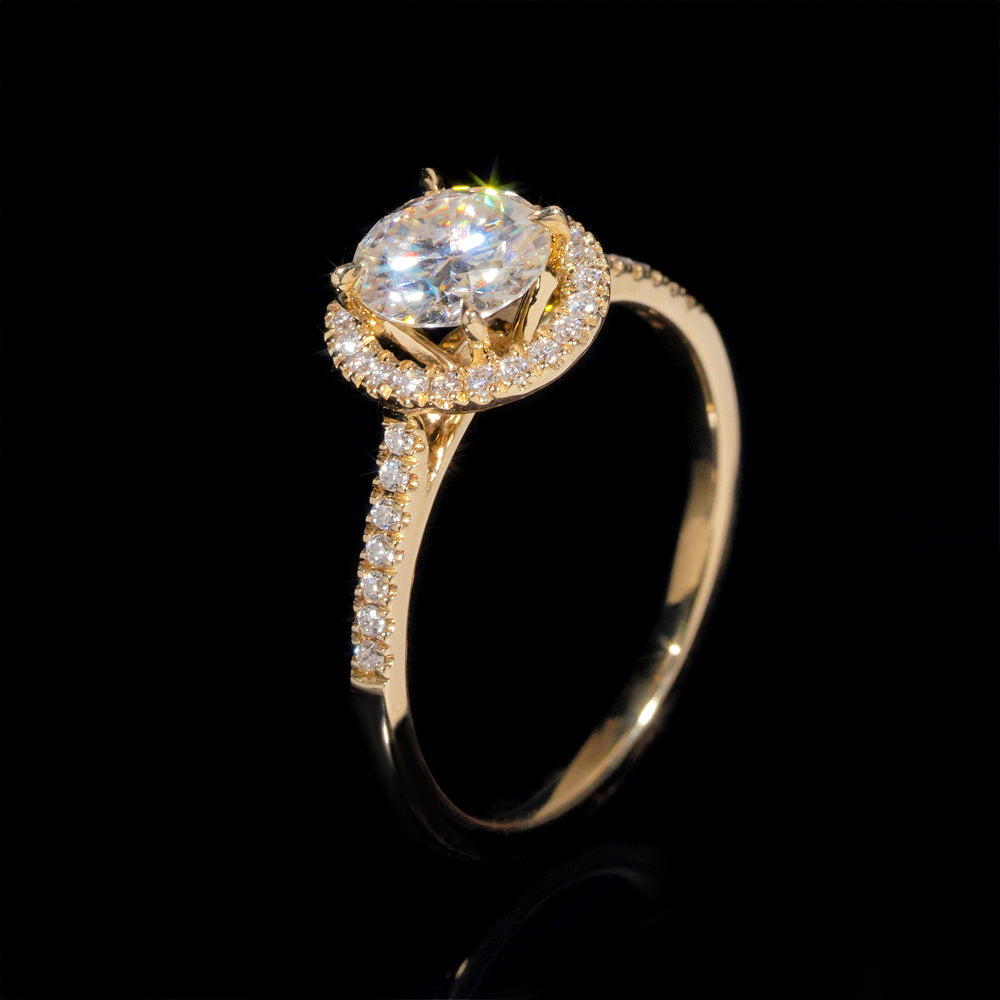 1CT Halo Diamond Style VVS Moissanite Diamond Engagement Ring 10K Solid Gold