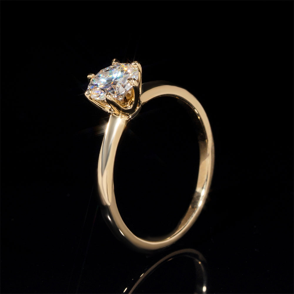 Classic Six Prongs Setting 1CT VVS Moissanite D Color 14K Solid Gold Engagement Ring