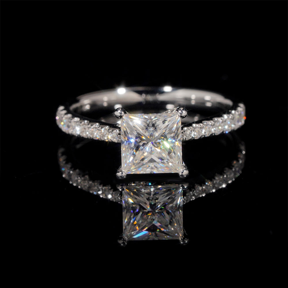 1.2CT Princess Cut Moissanite Diamond Engagement Ring 14K White Gold