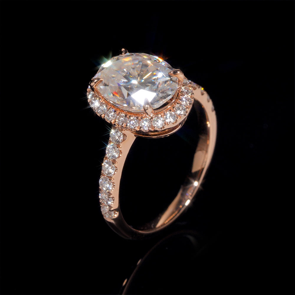 14K Solid Rose Gold 1.5CT Oval Cut Moissanite Diamond Engagement Ring Women