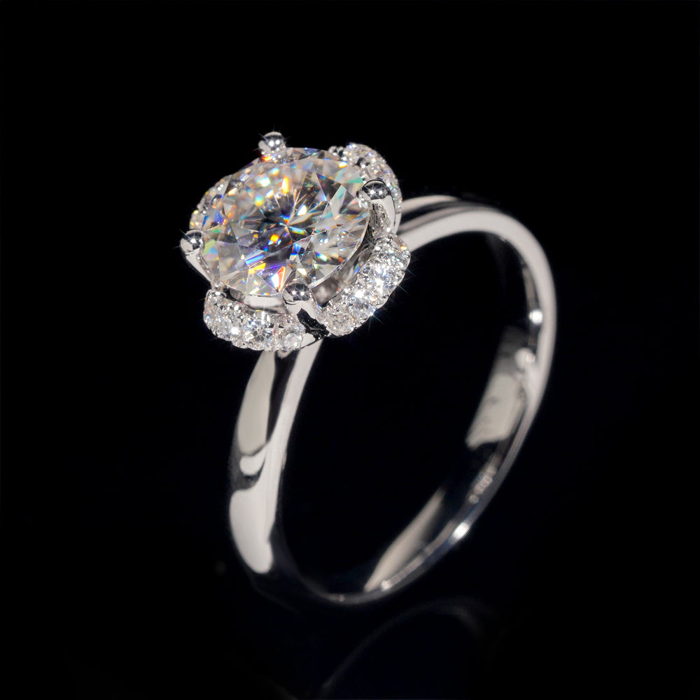 14K White Gold 1CT Moissanite Diamond Ring Flower Design