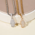 1.5Inch Tall Iced Out Solid 10K Real Gold Hamsa Pendant Match 3MM Tennis Chain