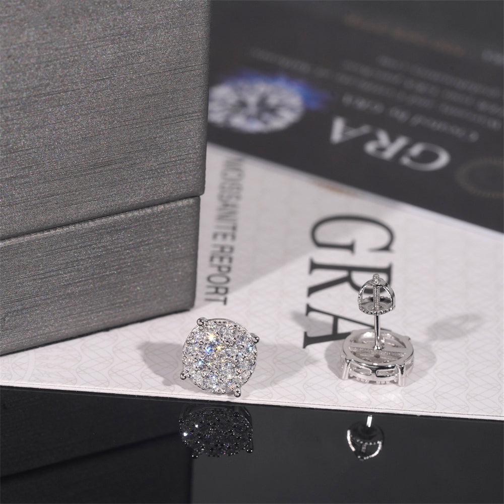 VVS Moissanite Earrings Screw Back For Men Iced Out 925 Silver