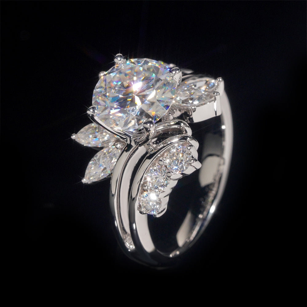 2CT Flower Design VVS Moissanite Diamond 10K 14K 18K Real Gold Ring For Women