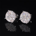 Pair of men's VVS moissanite screw-back stud earrings, front view — CustomHipHop