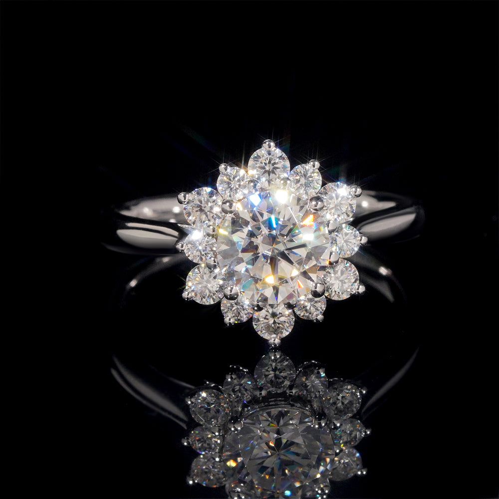 1CT Moissanite Diamond Cluster Flower Ring GRA Certificated 10K 14K 18K Real White Gold