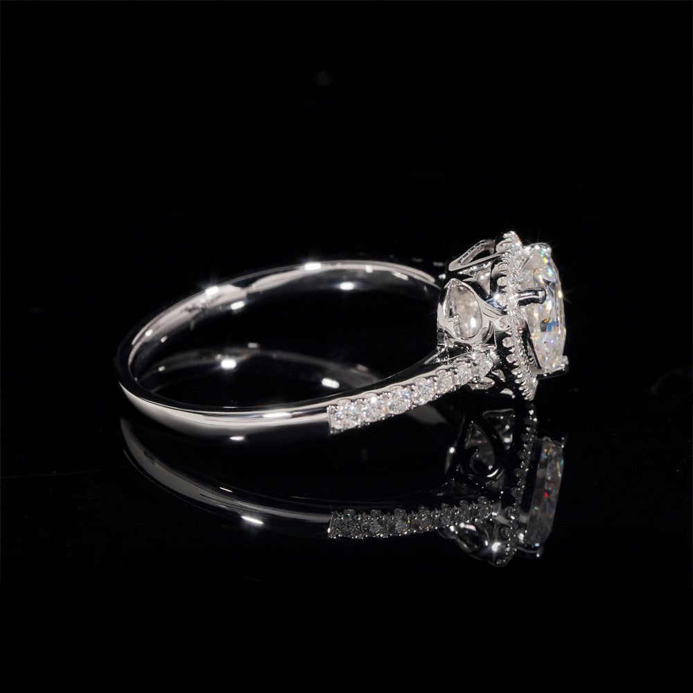 1CT Heart Halo Diamond Moissanite Engagement Ring 10k 14k 18k White Gold