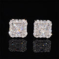 Solid Silver Halo Diamond Style Moissanite Earrings Screw Back For Unisex