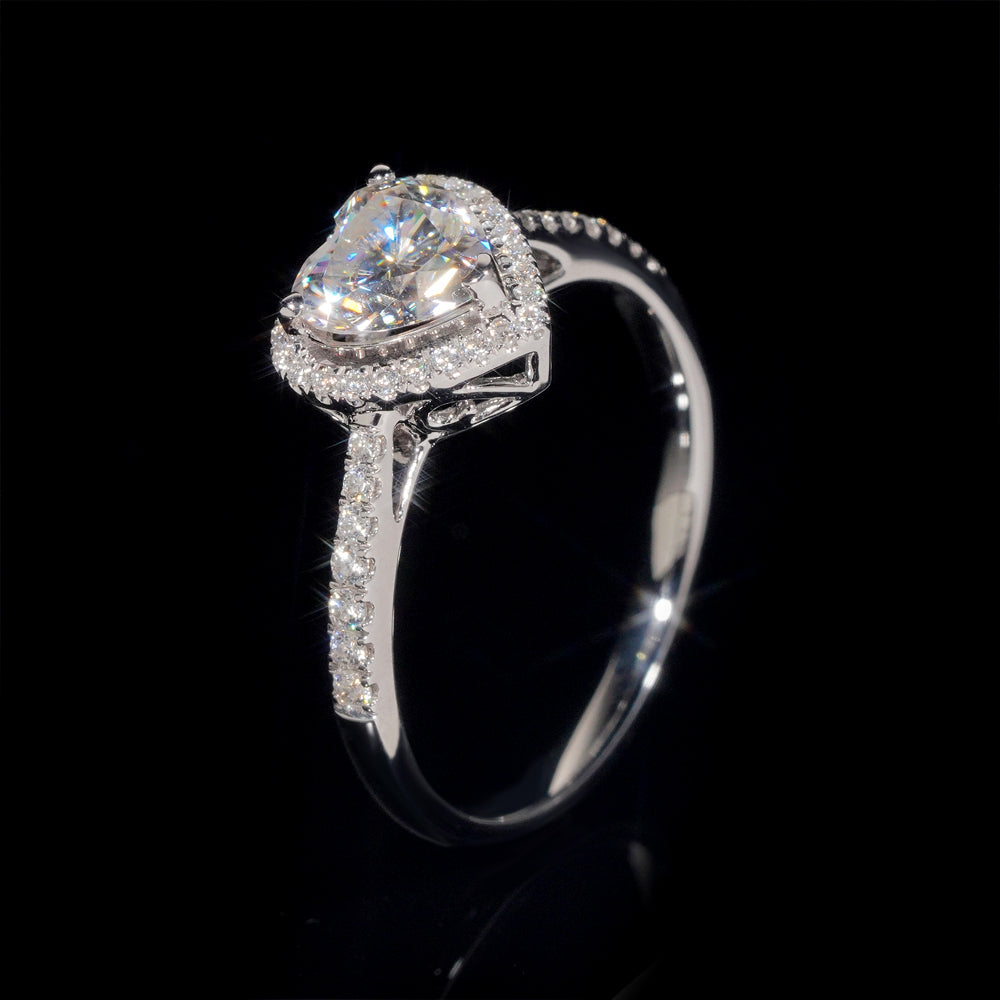 1CT Heart Halo Diamond Moissanite Engagement Ring 10k 14k 18k White Gold