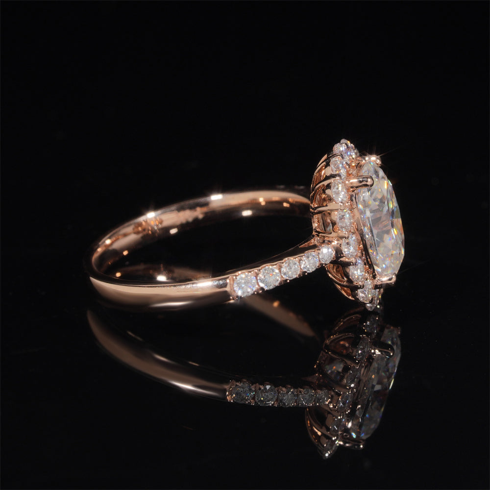 10K 14K 18K Rose Gold 2CT Oval Cut VVS D Color Moissanite Halo Style Diamond Engagement Ring