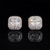 Men Iced Out 925 Sterling Silver Asscher Cut Halo Diamond Style Moissanite Stud Earrings