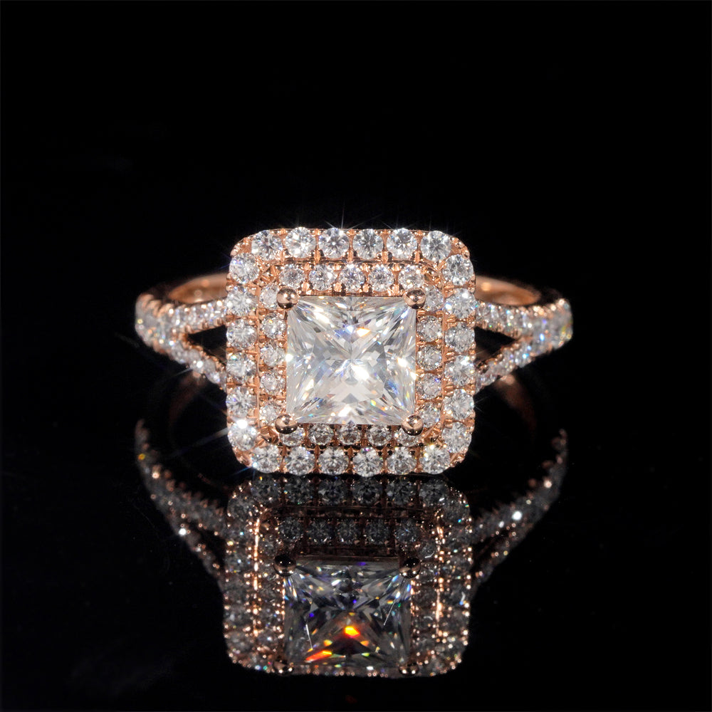 1.2CT Princess Cut Moissanite Diamond Halo Style Wedding Ring Jewelry 10K 14K 18K Real RoseGold