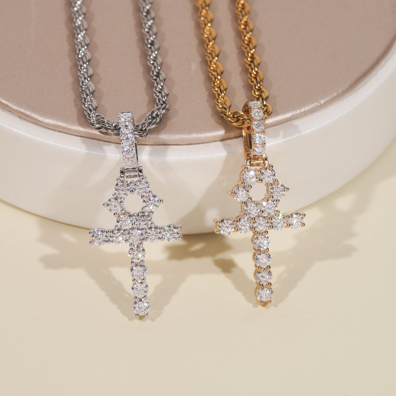 Moissanite Diamond 3MM 10K Solid Gold Ankh Cross Pendant Fit For 3MM Tennis Chain