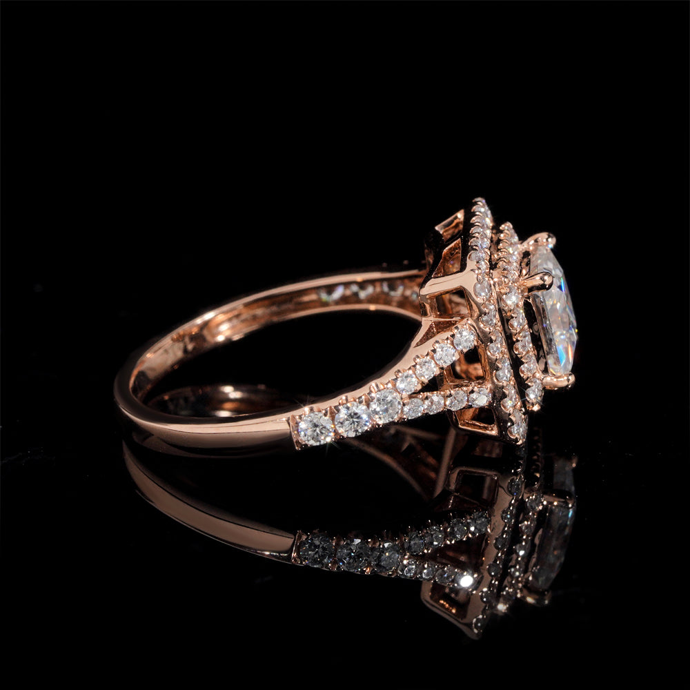 1.2CT Princess Cut Moissanite Diamond Halo Style Wedding Ring Jewelry 10K 14K 18K Real RoseGold