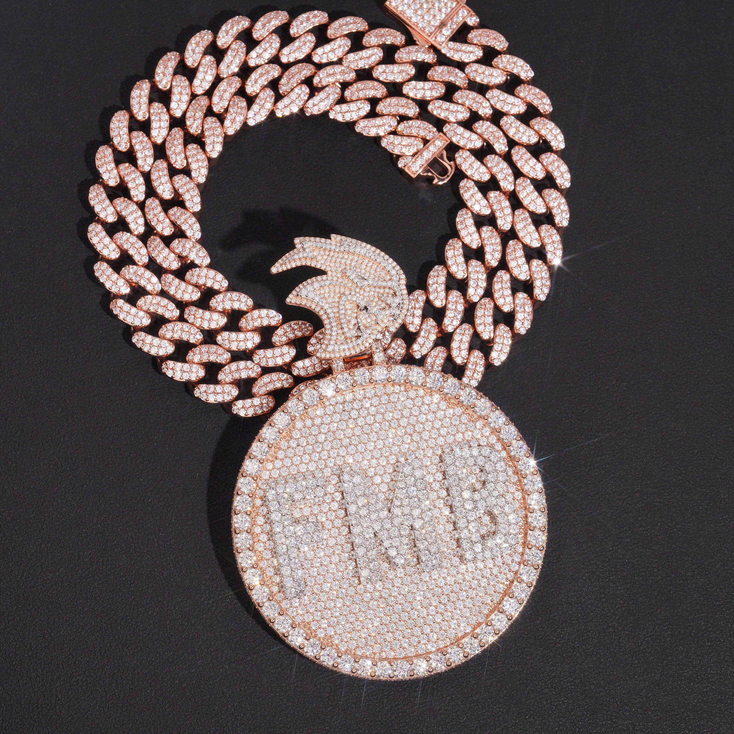 Iced Out Moissanite 2.5Inch Width Circle Logo Name Pendant Rose Gold