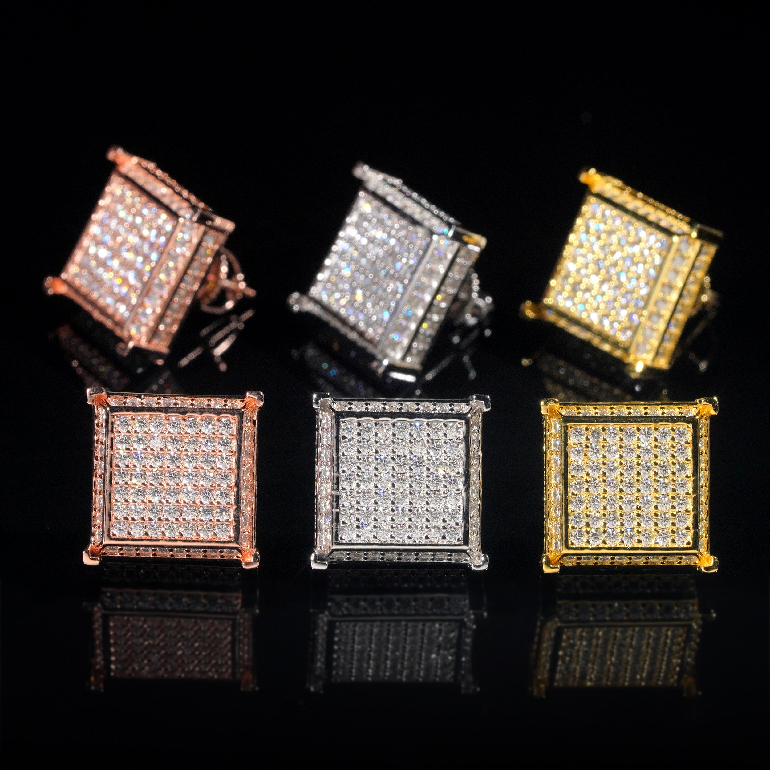 Box Shaped Square Moissanite Diamond Hip Hop Men Jewelry Earrings 925 Silver